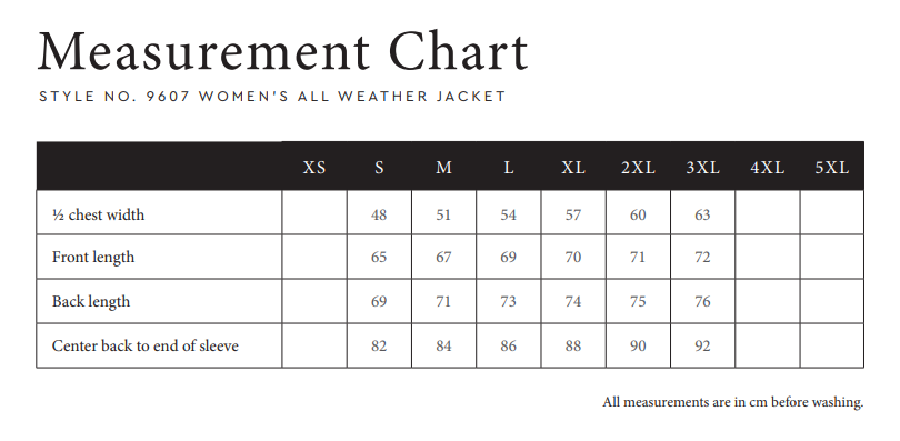 Größentabelle für Damen mit Maßangaben zur Auswahl der passenden Größe.