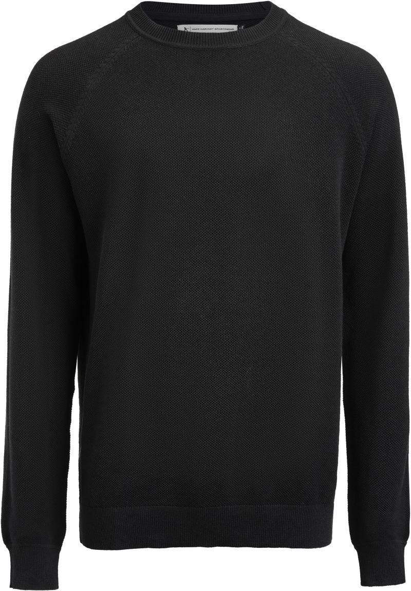 James Harvest Pullover aus Baumwolle mit Rundhalsausschnitt in schwarz, fein strukturierter Strickoberfläche sowie gerippten Abschlüssen an Ärmeln, Ausschnitt und Saum.