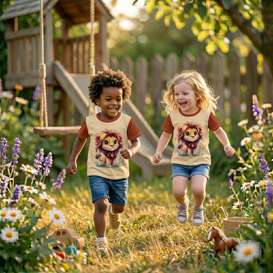 Bezauberndes Kinder T-Shirt „Little Lion“ aus  Baumwolle. Niedlicher Löwen-Print, cooles Ringer-Design & weicher Tragekomfort. Jetzt Lieblings-Shirt sichern!