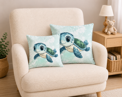 Baumwoll Kuschelkissen für Kinder mit Schildkrötenmotiv, bestehend aus 100 % Baumwolle 