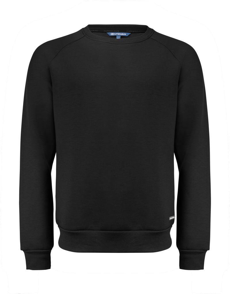 Herren Crew Neck Pullover in der Farbe schwarz mit klassischem Rundhalsausschnitt, langen Ärmeln und gerippten Bündchen an Ärmeln, Ausschnitt und Saum.
