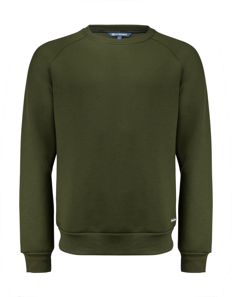 Herren Crew Neck Pullover in der Farbe Ivy Green mit klassischem Rundhalsausschnitt, langen Ärmeln und gerippten Bündchen an Ärmeln, Ausschnitt und Saum.
