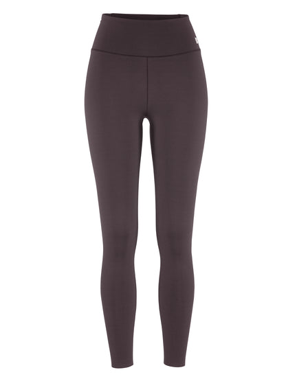 Körpernah geschnittene Sport-Tights  in der Farbe dunkle Pflaume in 7/8-Länge mit hohem, breitem Bund und schmal zulaufenden Beinen bis oberhalb der Knöchel