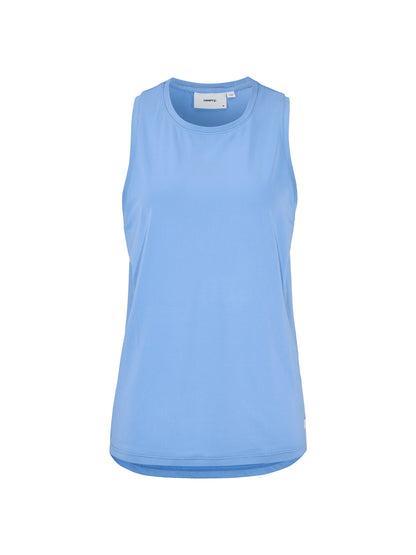 Locker geschnittenes, ärmelloses Sport Top in Blue Sky mit rundem Halsausschnitt, breiten Schulterpartien, großzügigen Armausschnitten und leicht abgerundetem Saum.
