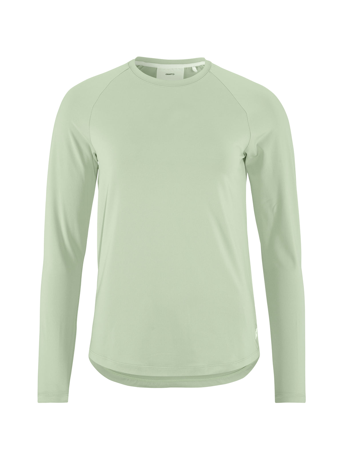 Langärmliges Sportshirt in der Farbe Glacial mit rundem Halsausschnitt, Raglanärmeln und locker körpernaher Passform. Der Saum ist leicht abgerundet und hinten etwas länger geschnitten.