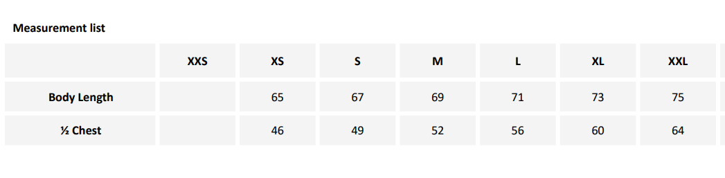 Größentabelle für Damen mit Maßangaben zur Auswahl der passenden Größe.