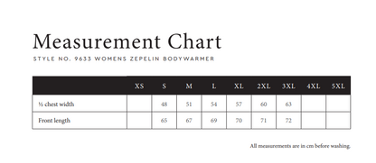 Größentabelle für Damen mit Maßangaben zur Auswahl der passenden Größe.