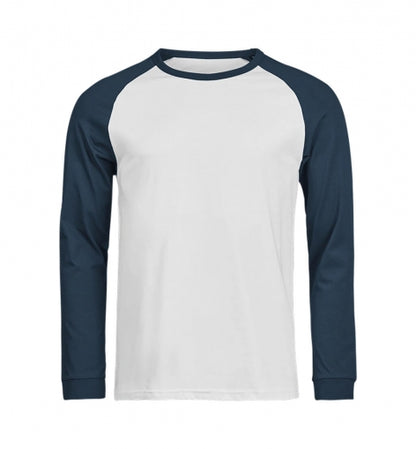 Herren Baseball Shirt in Weiß und Ink mit kontrastierenden Raglanärmeln und lässige Passform. 