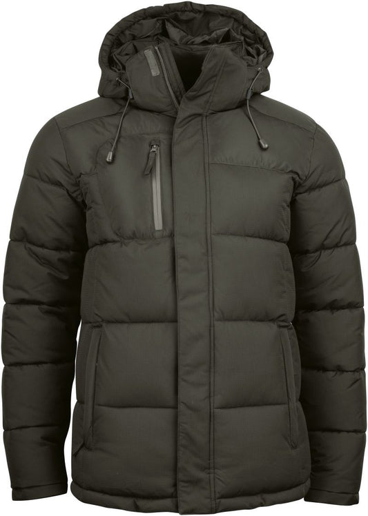 Herren Colorado Winterjacke in Dark Grey mit horizontaler Steppung und hüftlangem Schnitt. Die Jacke hat eine Kapuze, einen durchgehenden Frontreißverschluss und zwei seitliche Eingriff Taschen.