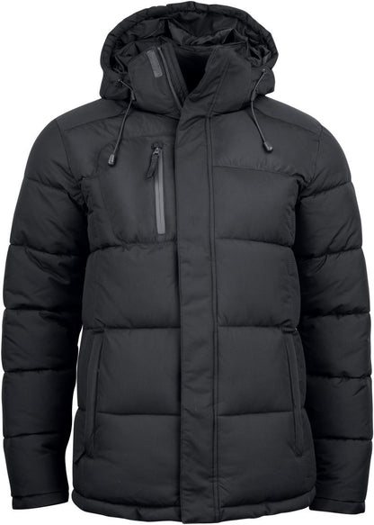 Herren Colorado Winterjacke in Schwarz mit horizontaler Steppung und hüftlangem Schnitt. Die Jacke hat eine Kapuze, einen durchgehenden Frontreißverschluss und zwei seitliche Eingriff Taschen.