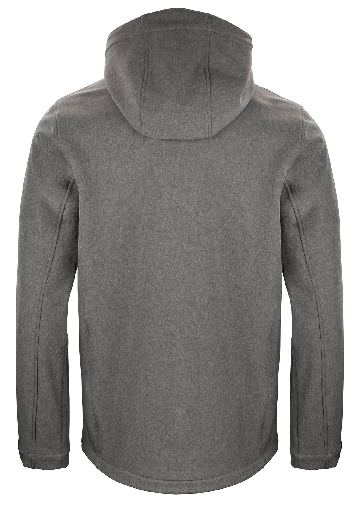 Hüftlange Softshelljacke für Herren mit Kapuze, hohem Stehkragen und verstellbaren Ärmelabschlüssen. Auffällig sind die Reißverschlusstasche auf der Brust und die beiden seitlichen Reißverschlusstaschen.