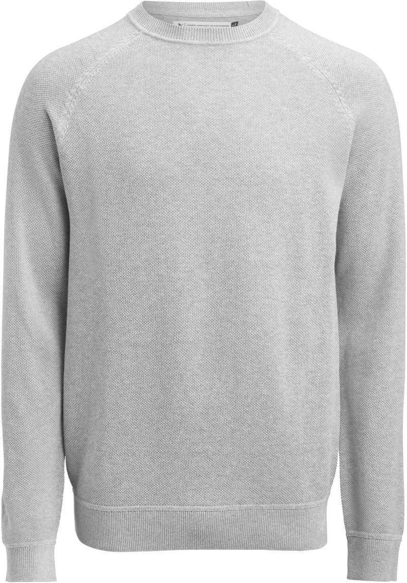 James Harvest Pullover aus Baumwolle mit Rundhalsausschnitt in Grey Melange, fein strukturierter Strickoberfläche sowie gerippten Abschlüssen an Ärmeln, Ausschnitt und Saum.