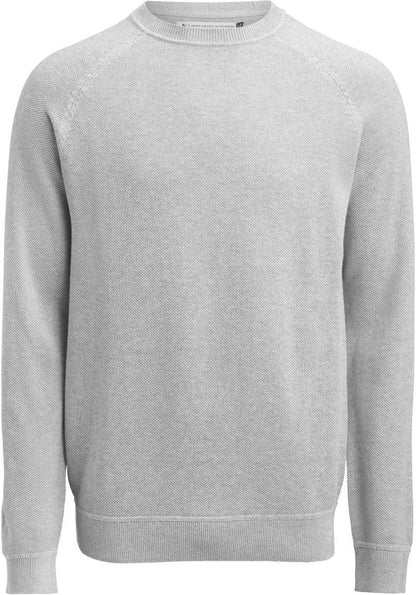 James Harvest Pullover aus Baumwolle mit Rundhalsausschnitt in Grey Melange, fein strukturierter Strickoberfläche sowie gerippten Abschlüssen an Ärmeln, Ausschnitt und Saum.