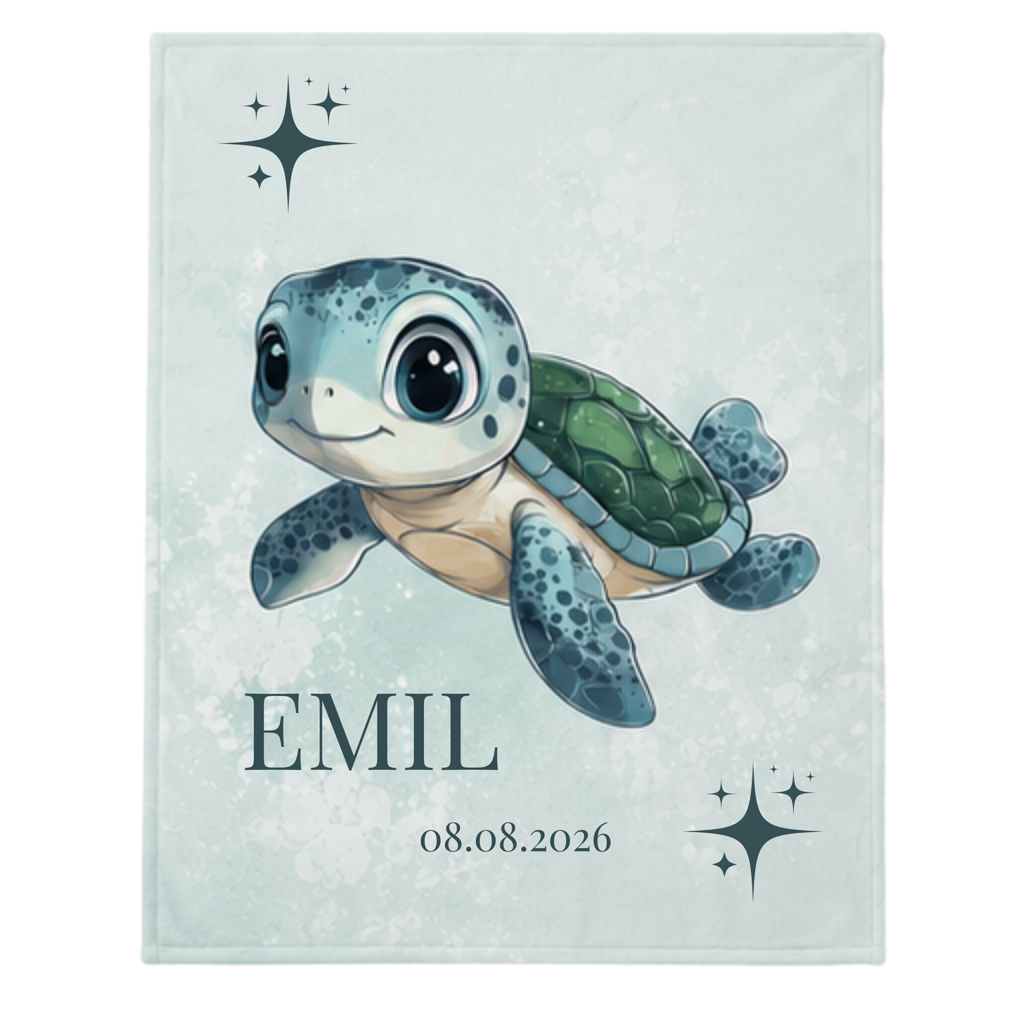 Personalisiertes Kuscheldecke für Kinder mit Schildkrötenmotiv, bestehend Pastell Mintgrün