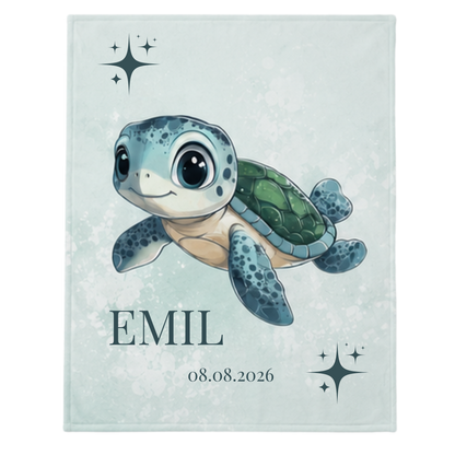 Personalisiertes Kuscheldecke für Kinder mit Schildkrötenmotiv, bestehend Pastell Mintgrün