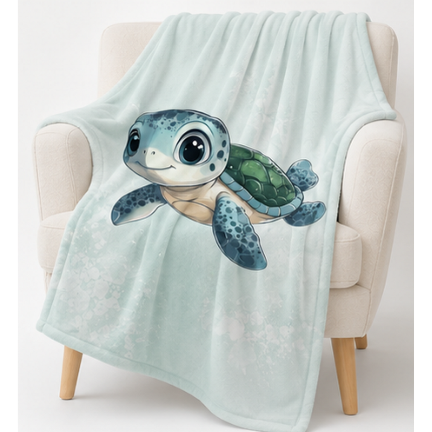Personalisiertes Kuscheldecke für Kinder mit Schildkrötenmotiv, bestehend pastell Mintgrün
