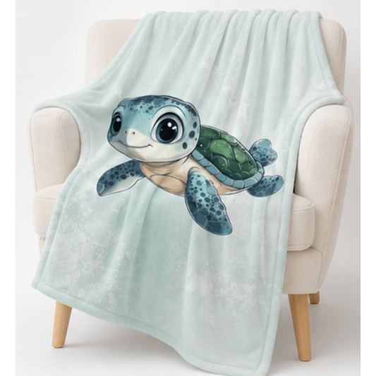 Personalisiertes Kuscheldecke für Kinder mit Schildkrötenmotiv, bestehend pastell Mintgrün
