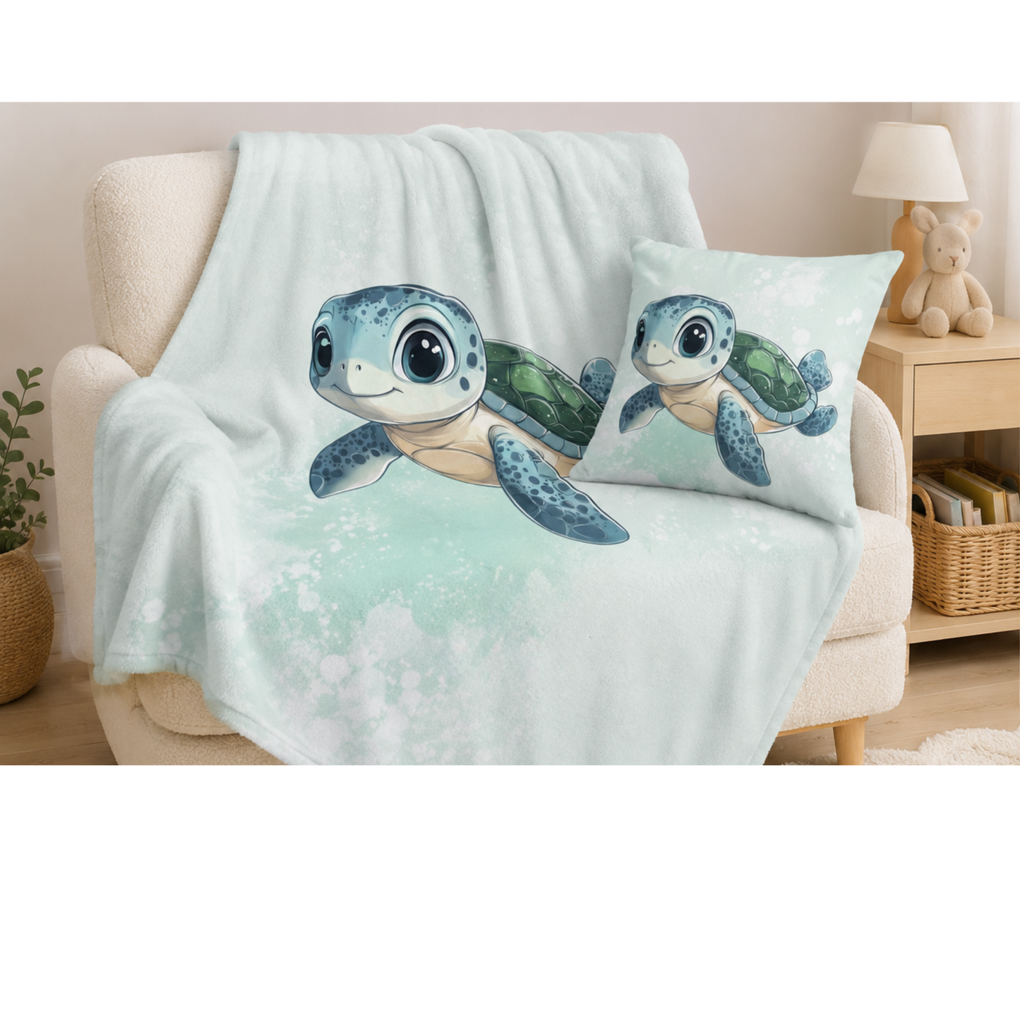 Baumwoll Kuschelkissen für Kinder mit Schildkrötenmotiv, bestehend aus 100 % Baumwolle 