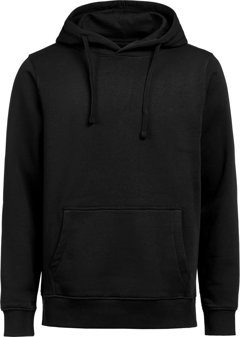 Herren schwerer Kapuzenpullover Regular Fit in schwarz mit lässiger Passform und cleanem, einfarbigem Design. Mit großer Kapuze samt Kordelzug, langen Ärmeln, breiten Rippbündchen und klassischer Kängurutasche auf der Vorderseite.
