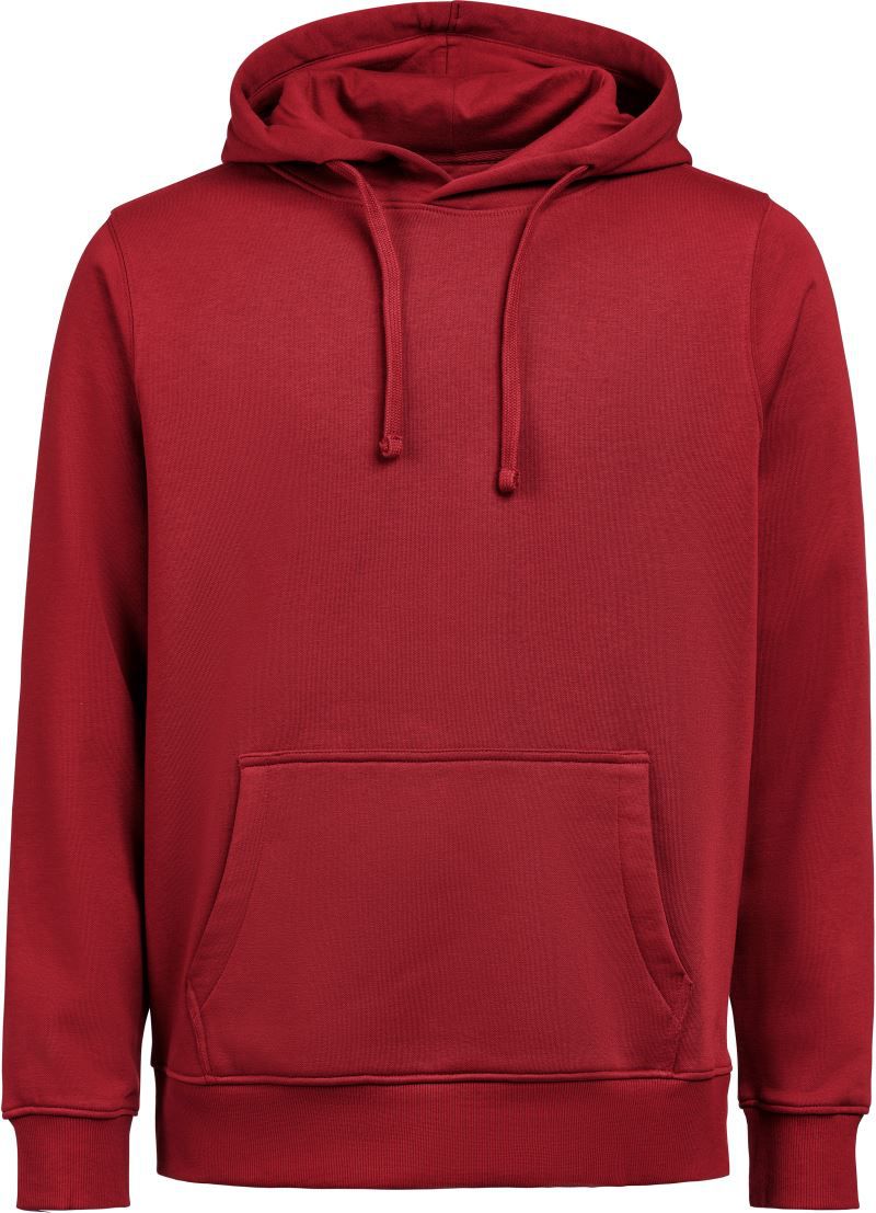 Herren schwerer Kapuzenpullover Regular Fit in brick mit lässiger Passform und cleanem, einfarbigem Design. Mit großer Kapuze samt Kordelzug, langen Ärmeln, breiten Rippbündchen und klassischer Kängurutasche auf der Vorderseite.
