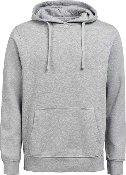 Herren schwerer Kapuzenpullover Regular Fit in Grau Melange mit lässiger Passform und cleanem, einfarbigem Design. Mit großer Kapuze samt Kordelzug, langen Ärmeln, breiten Rippbündchen und klassischer Kängurutasche auf der Vorderseite.