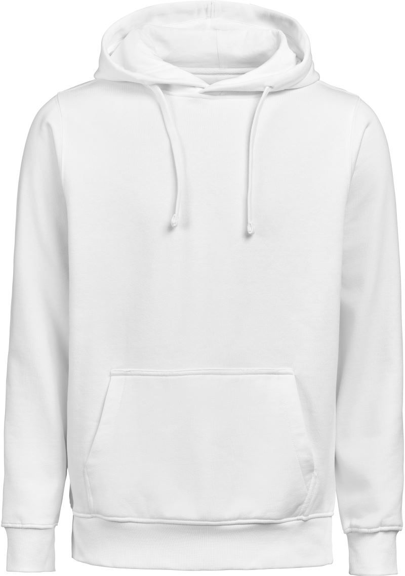 Herren schwerer Kapuzenpullover Regular Fit in weiß mit lässiger Passform und cleanem, einfarbigem Design. Mit großer Kapuze samt Kordelzug, langen Ärmeln, breiten Rippbündchen und klassischer Kängurutasche auf der Vorderseite.