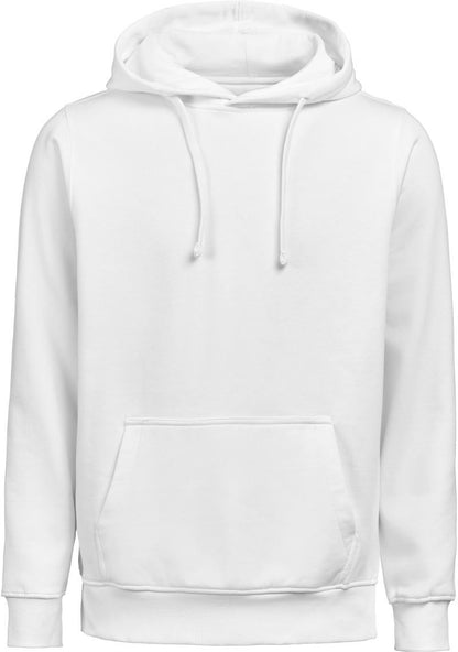 Herren schwerer Kapuzenpullover Regular Fit in weiß mit lässiger Passform und cleanem, einfarbigem Design. Mit großer Kapuze samt Kordelzug, langen Ärmeln, breiten Rippbündchen und klassischer Kängurutasche auf der Vorderseite.