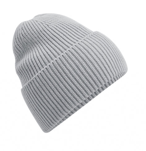 Unisex Strickmütze in Light Grey
 mit breitem Umschlag und Rippstrick.