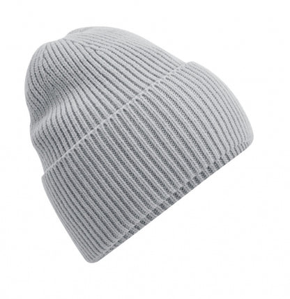 Unisex Strickmütze in Light Grey
 mit breitem Umschlag und Rippstrick.