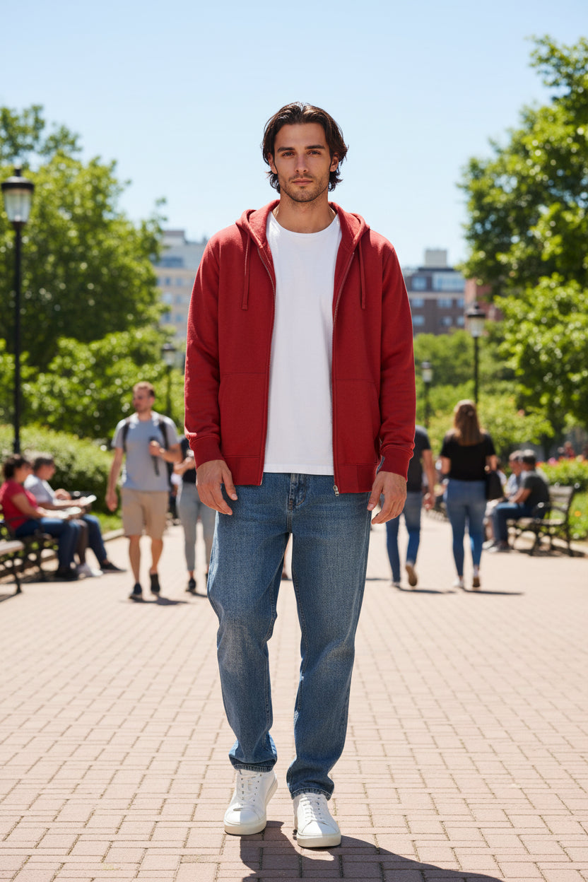 Schwere Kapuzenjacke Regular Fit in Brick  mit lässiger Passform und cleanem, einfarbigem Design. Mit großer Kapuze samt Kordelzug, langen Ärmeln, breiten Rippbündchen und klassischer Kängurutasche auf der Vorderseite.
