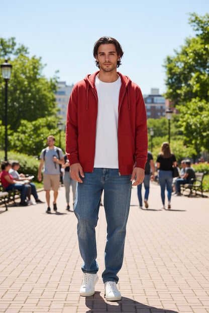 Schwere Kapuzenjacke Regular Fit in Brick  mit lässiger Passform und cleanem, einfarbigem Design. Mit großer Kapuze samt Kordelzug, langen Ärmeln, breiten Rippbündchen und klassischer Kängurutasche auf der Vorderseite.