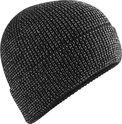 Unisex Strickmütze in Black mit Leichtem und atmungsaktives Material, Umschlag, doppelt gestrickt sowie reflektierende Details,  