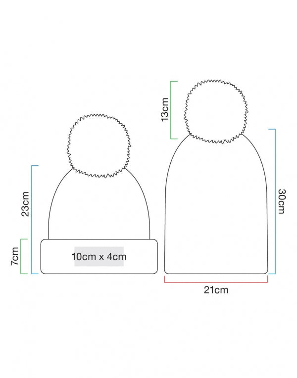 Unisex Strickmütze mit Bommel in der Größen Ansicht umgeschlagen und ausgestreckt