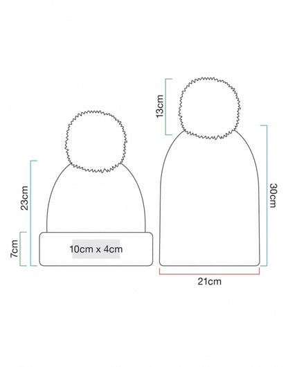 Unisex Strickmütze mit Bommel in der Größen Ansicht umgeschlagen und ausgestreckt