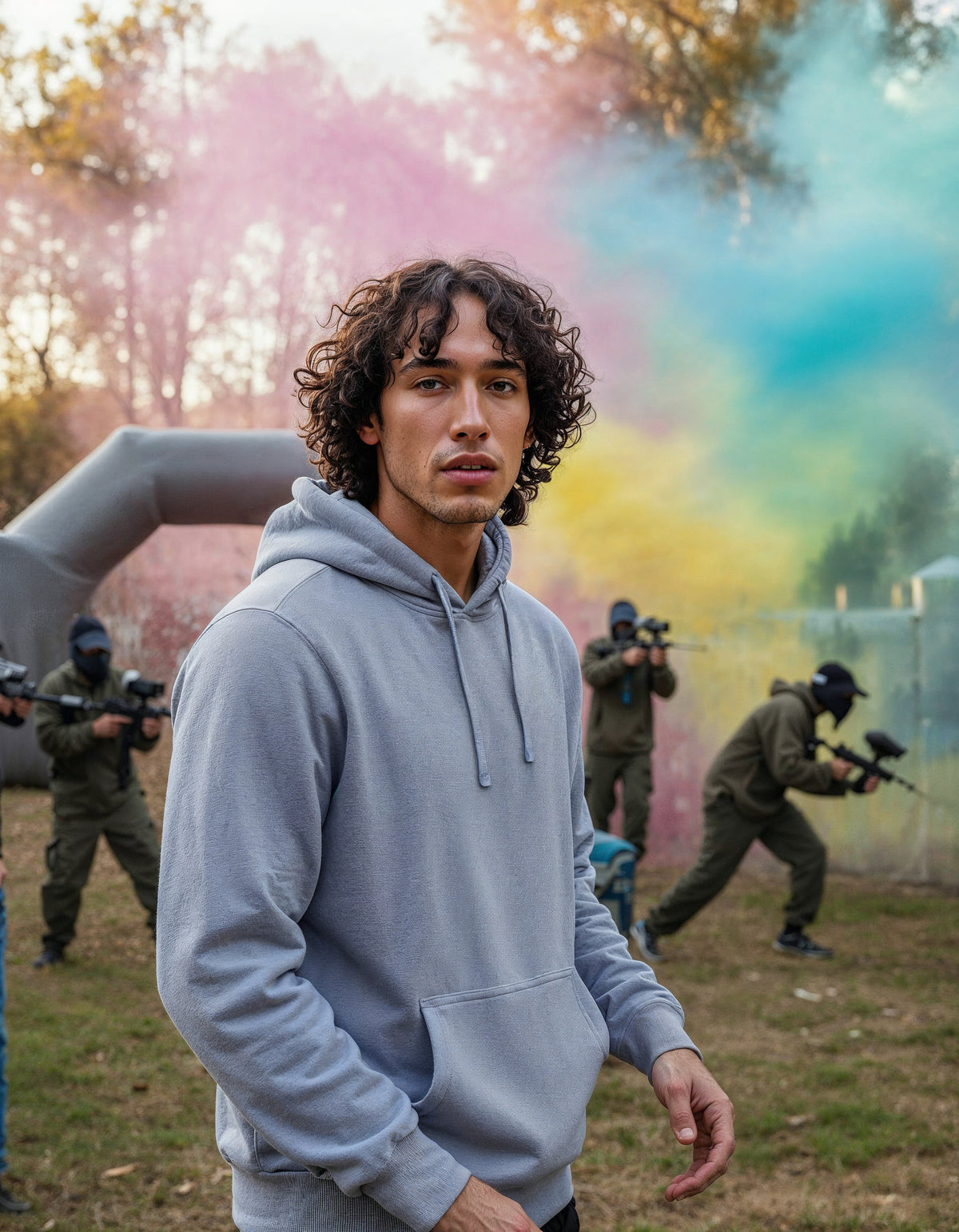 Herren schwerer Kapuzenpullover Regular Fit in Grau Melange mit lässiger Passform und cleanem, einfarbigem Design. Mit großer Kapuze samt Kordelzug, langen Ärmeln, breiten Rippbündchen und klassischer Kängurutasche auf der Vorderseite.