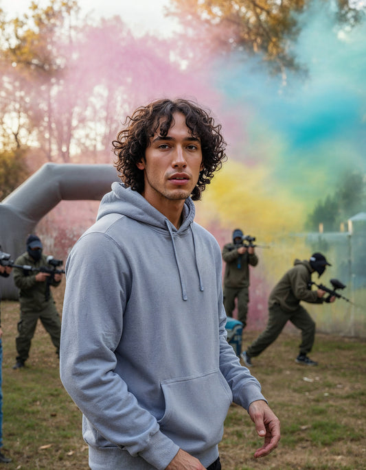 Herren schwerer Kapuzenpullover Regular Fit in Grau Melange mit lässiger Passform und cleanem, einfarbigem Design. Mit großer Kapuze samt Kordelzug, langen Ärmeln, breiten Rippbündchen und klassischer Kängurutasche auf der Vorderseite.